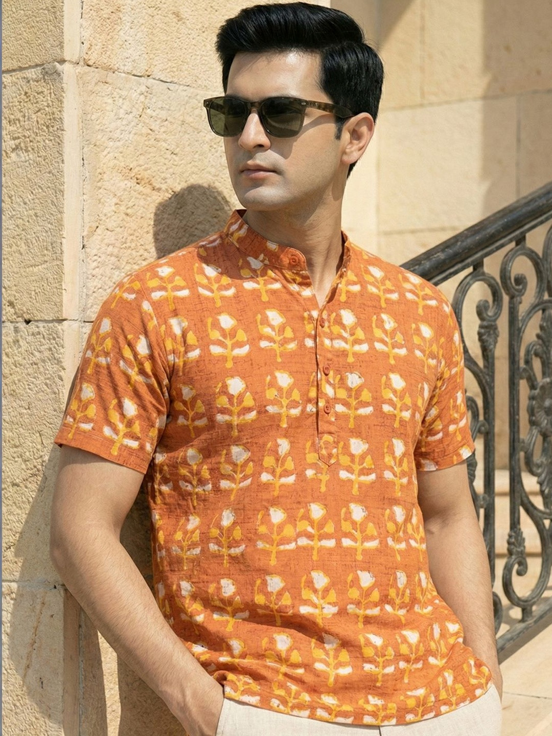 CHHAAP Cotton Blend Floral Straight Above Knee Kurta
