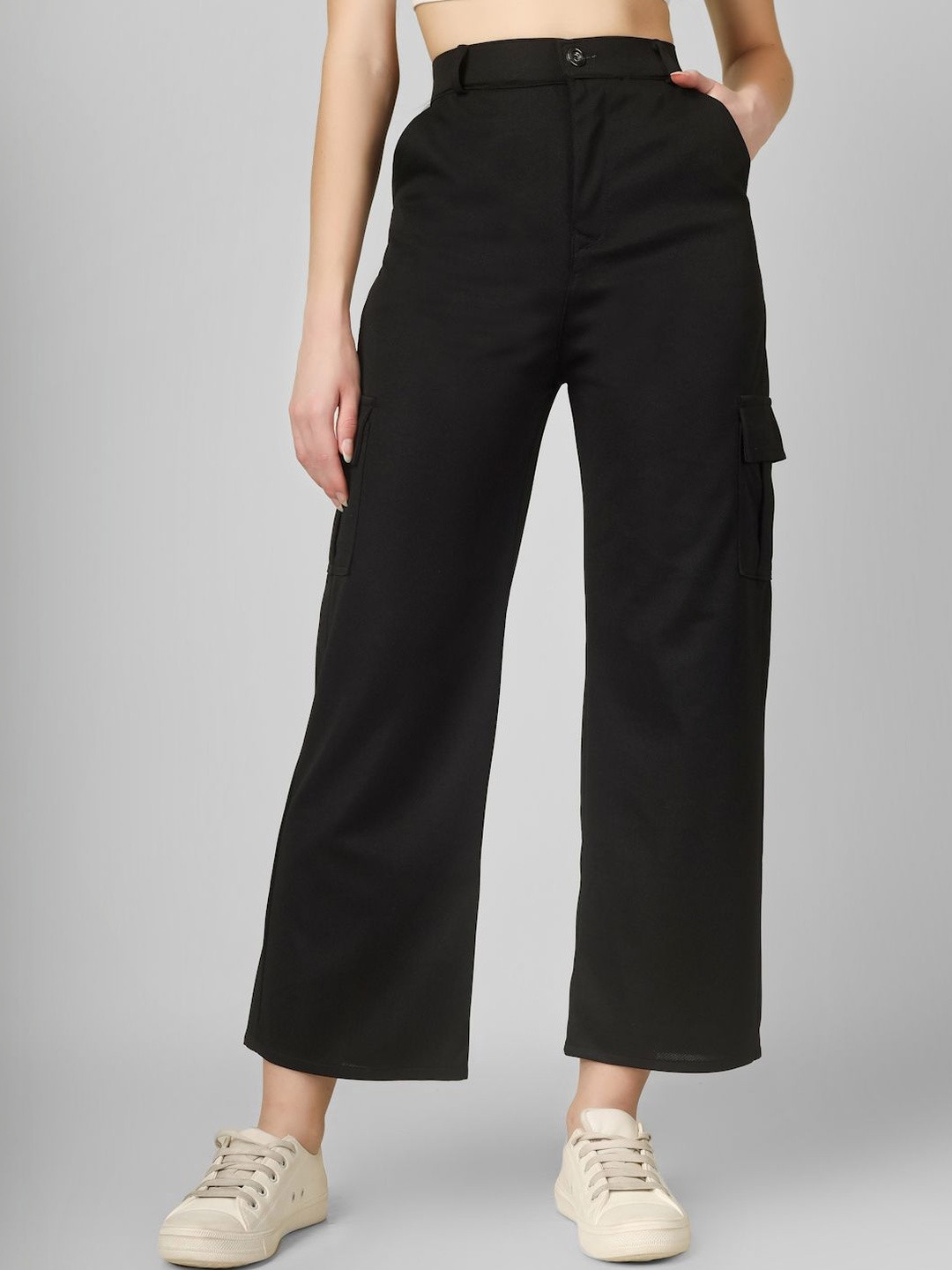 Yunic29 Women Relaxed High-Rise Easy Wash Cargos Trousers