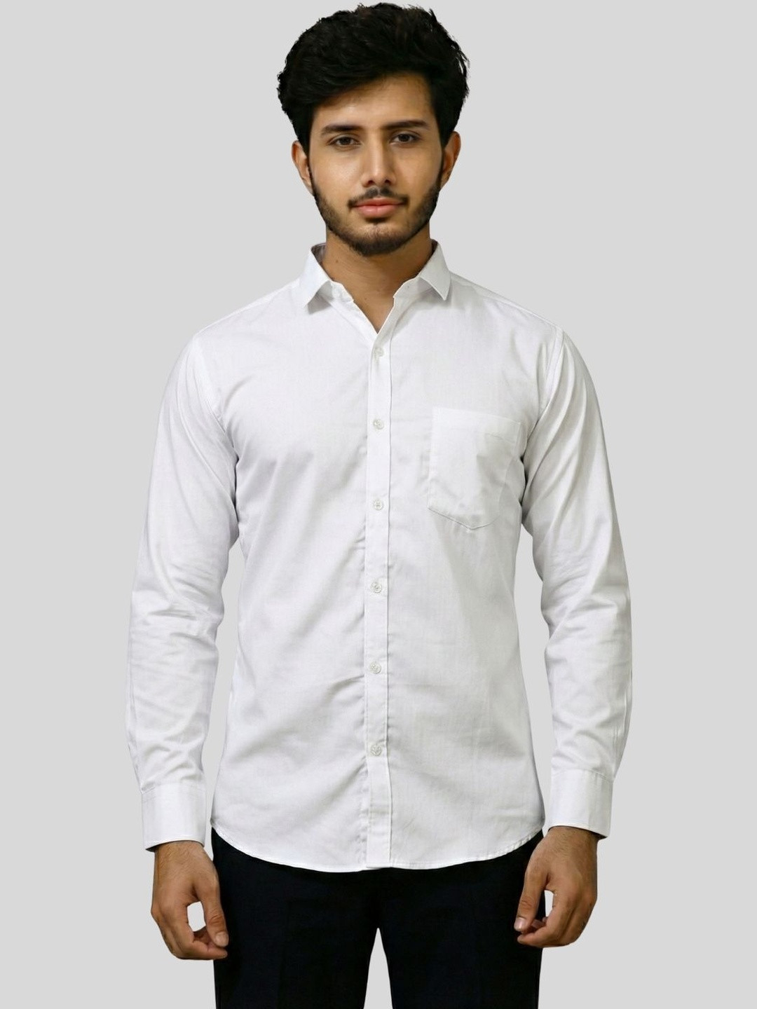 SOLIXON Men White Solid Long Sleeves Slim Fit Formal Shirt
