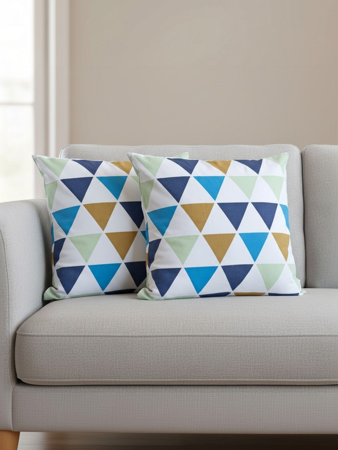 HOMEMONDE Blue Set of 2 Geometric Square Cushion Covers
