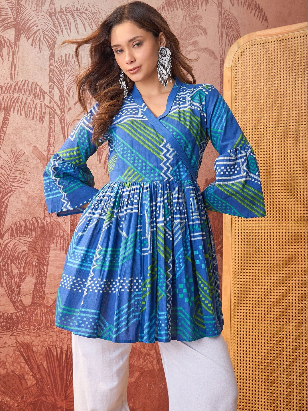 Sangria Printed V-Neck Anarkali Kurti