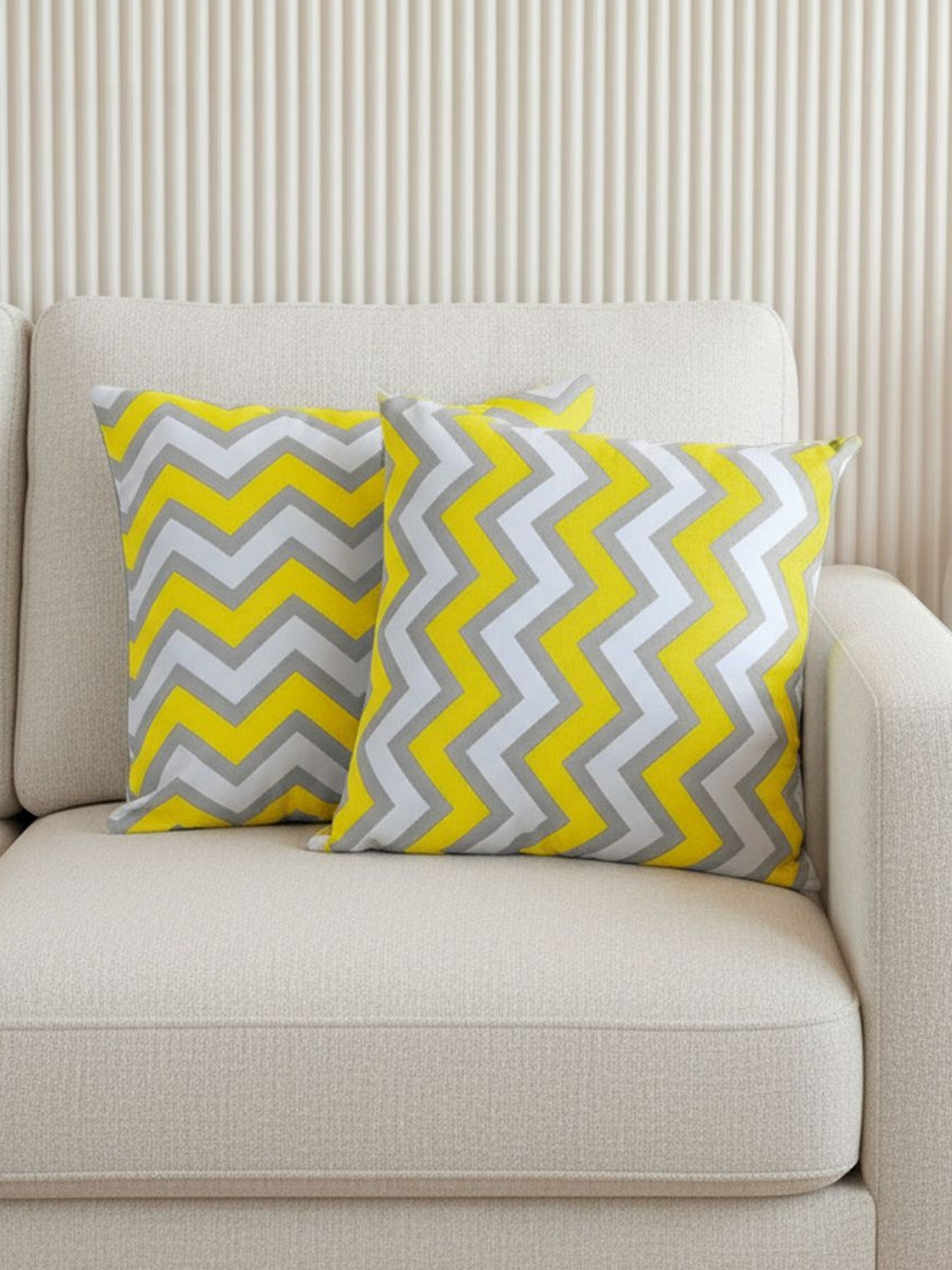 HOMEMONDE Yellow Set of 2 Square Cushion Covers