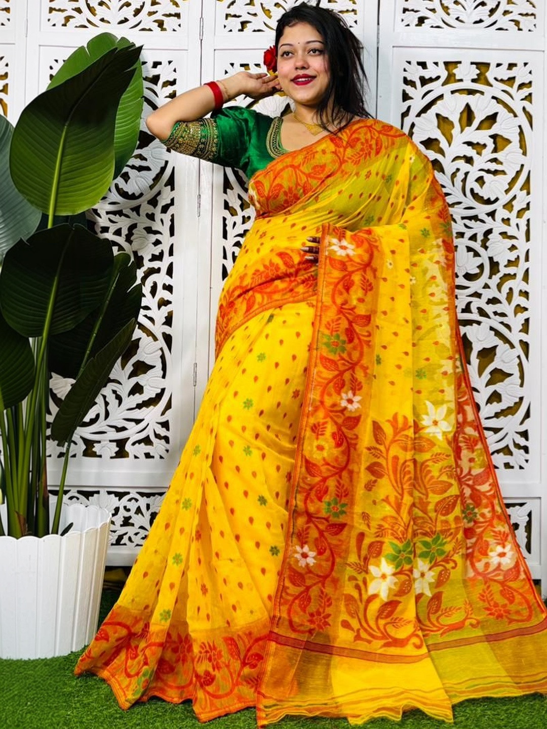 Rnn Saree Floral Embroidered Silk Cotton Jamdani Sarees