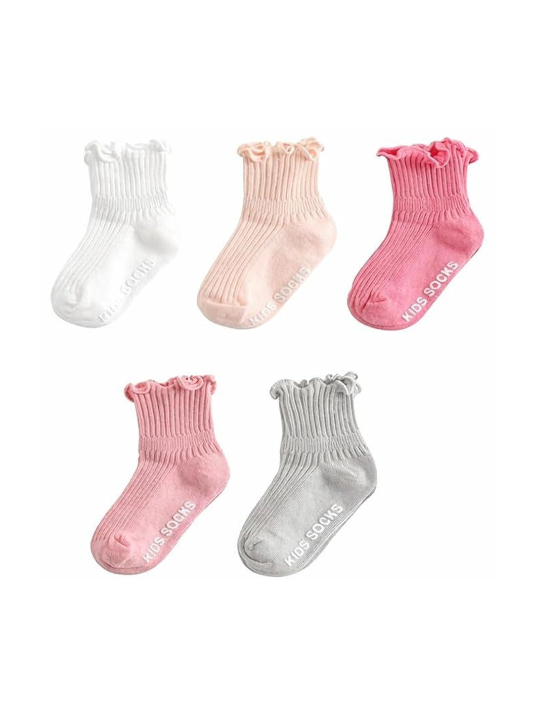Teri Beri Pack Of 5 Toddler Anti Slip Non Skid Socks Frilly Ruffle