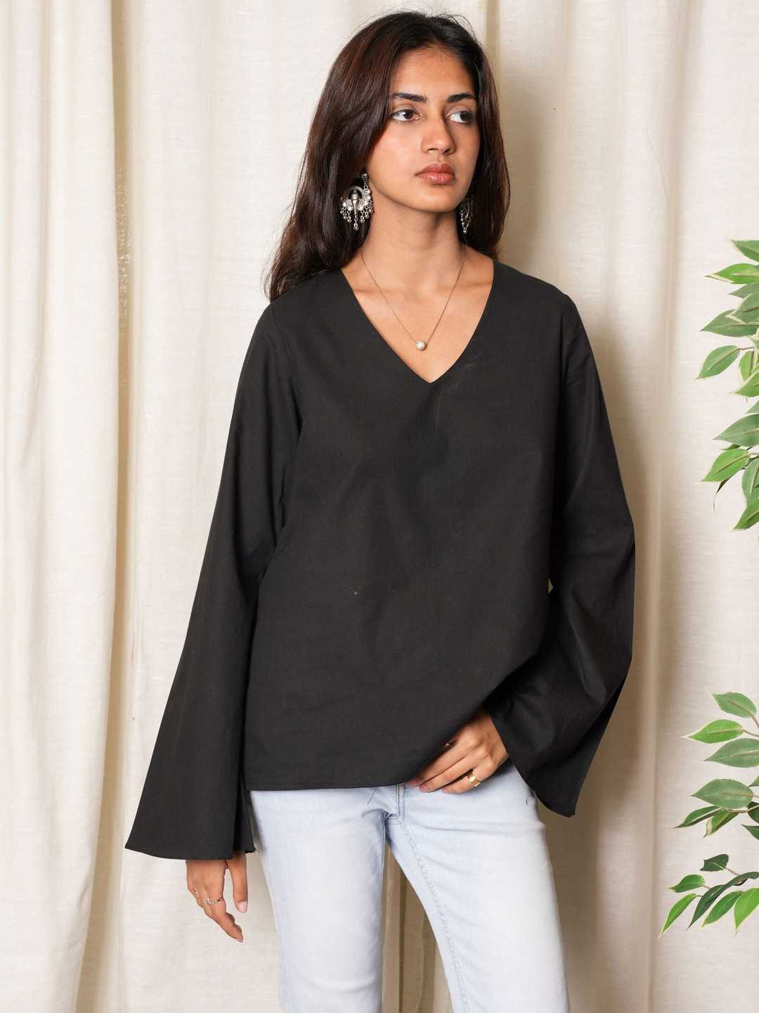 NISHORAMA Bell Sleeve Cotton Top