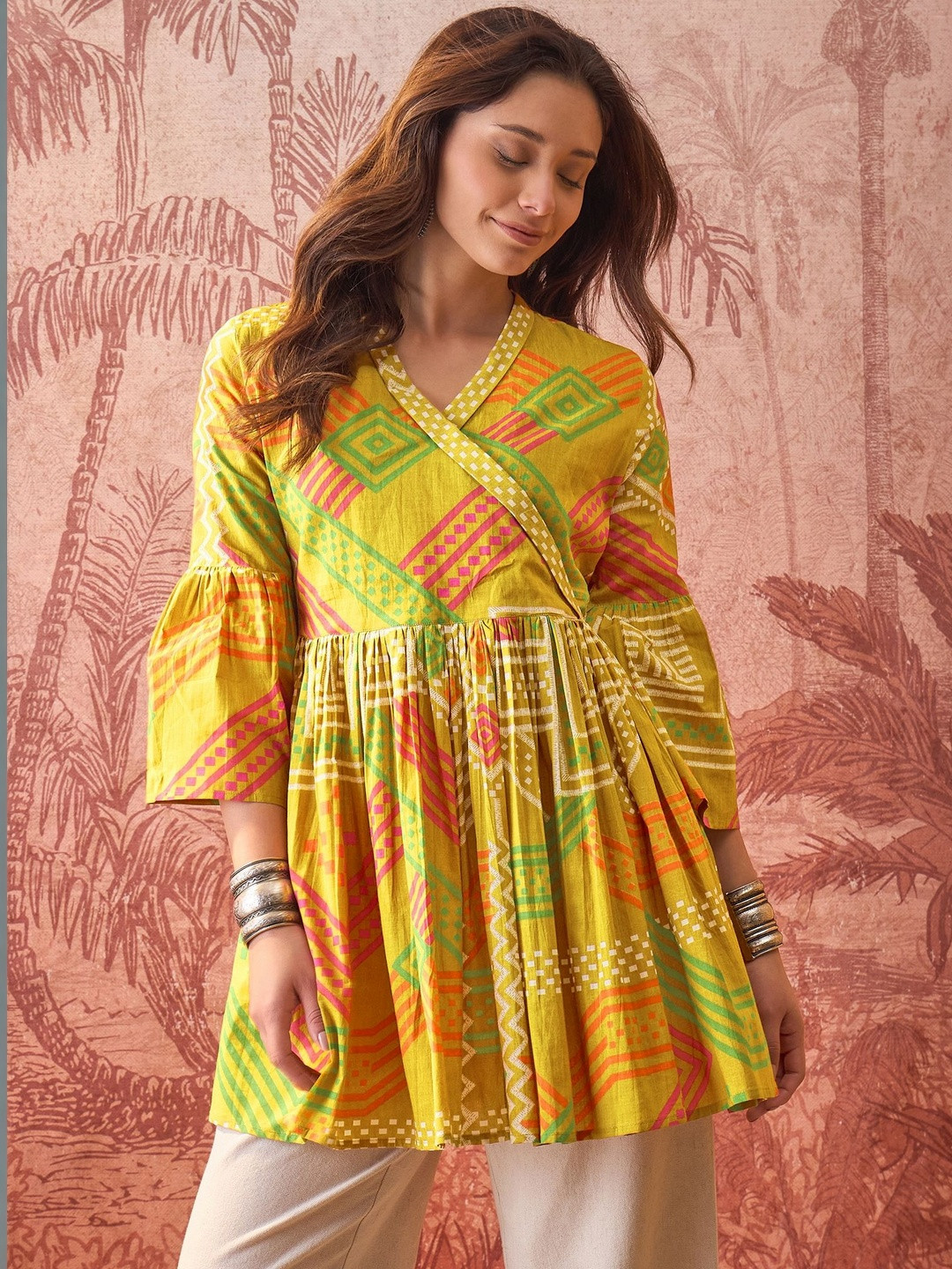 Sangria Printed V-Neck Anarkali Kurti