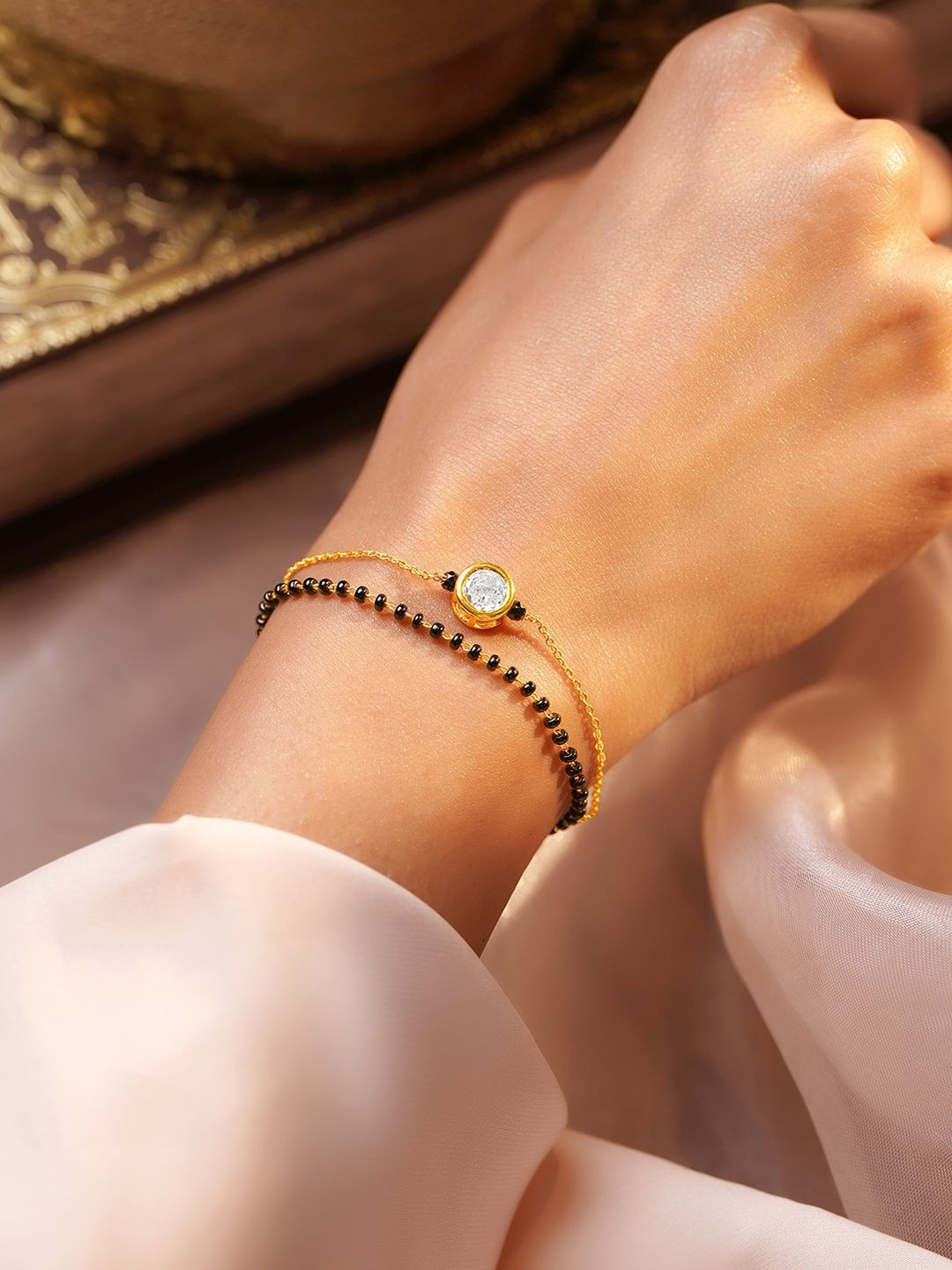 Rubans Women 18K Gold Plated Cubic Zirconia Studded Layered Mangalsutra Bracelet