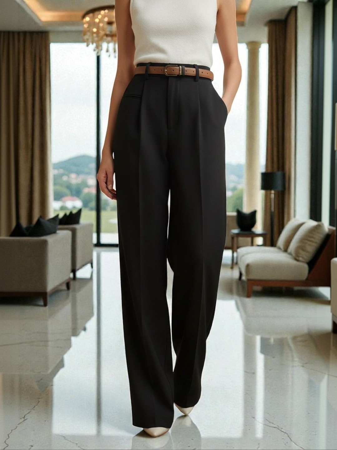 Next One Women Smart Loose Fit High-Rise Pleated Trousers - Image 1