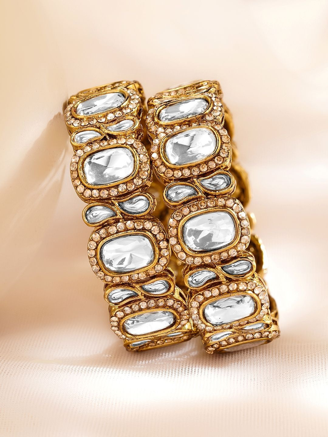 Rubans Women Set of 2 18K Gold Plated Kundan Studded Bangles