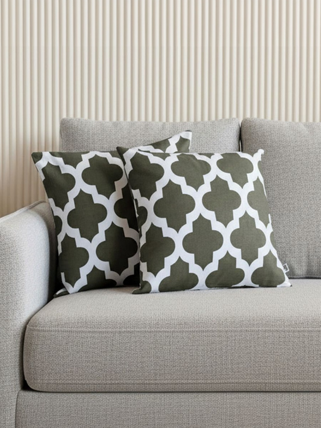 HOMEMONDE Grey Set of 2 Geometric Square Cushion Covers