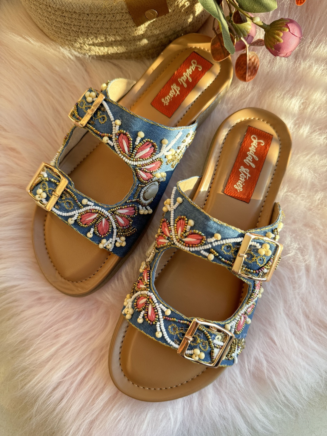 SANDAL STORIES Women Printed Open Toe Flats with Embroidered