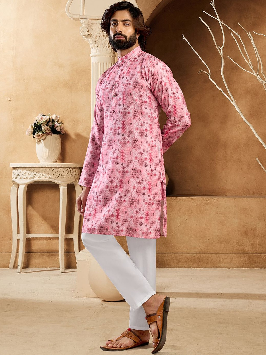 INDIROOP Men Ethnic Motifs Printed Regular Kurta with Trousers