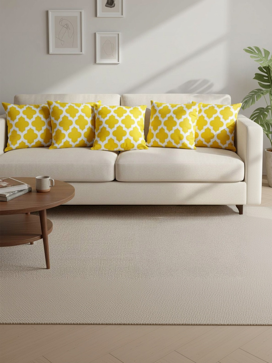 HOMEMONDE Yellow Set of 5 Geometric Square Cushion Covers