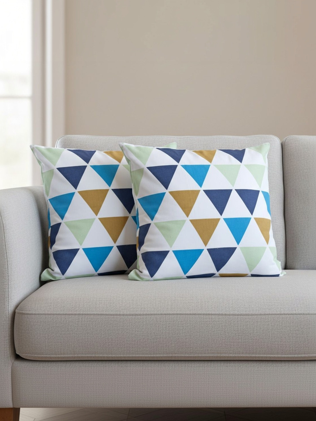HOMEMONDE Blue Set of 2 Geometric Square Cushion Covers
