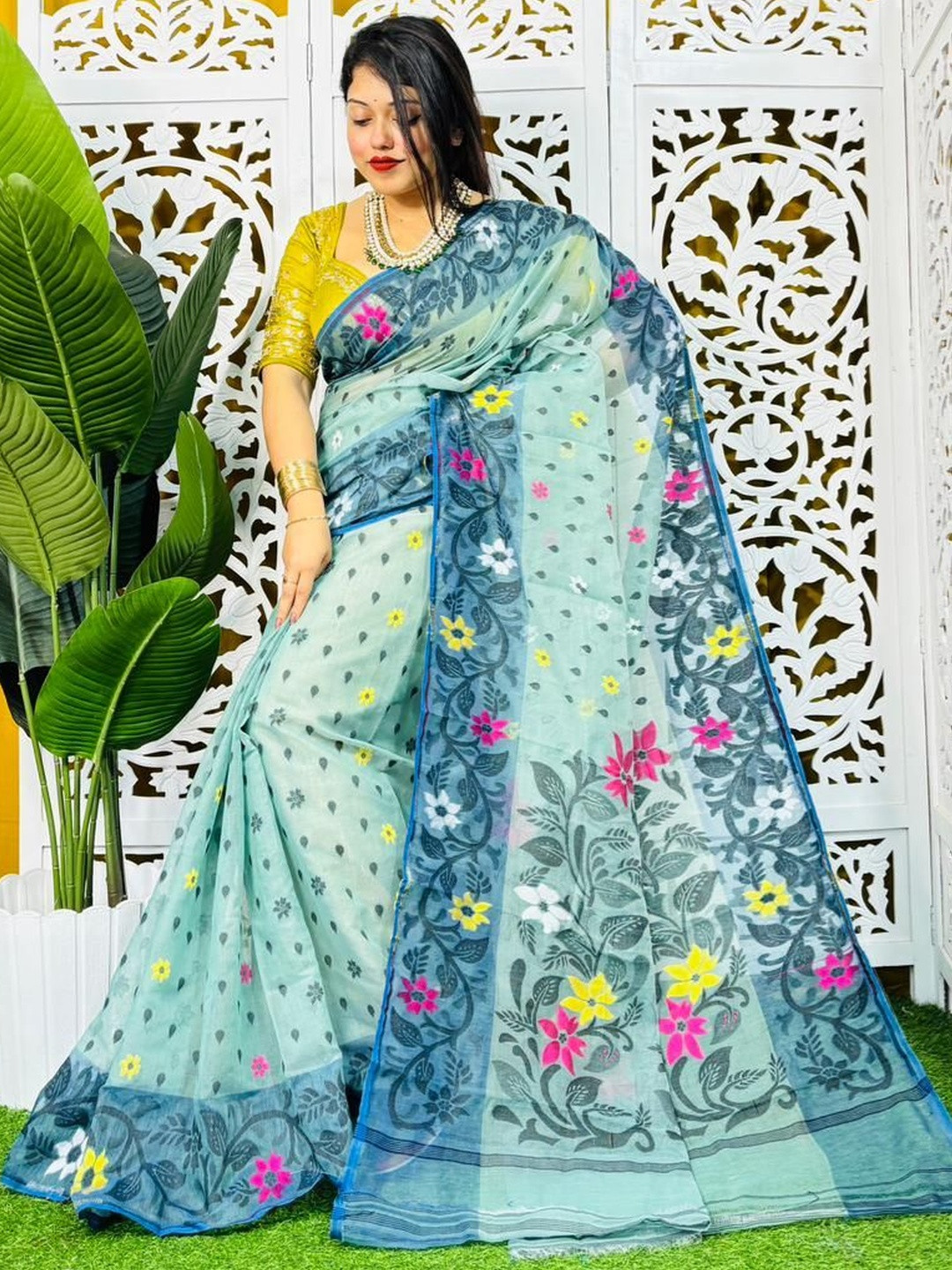Rnn Saree Floral Embroidered Silk Cotton Jamdani Sarees