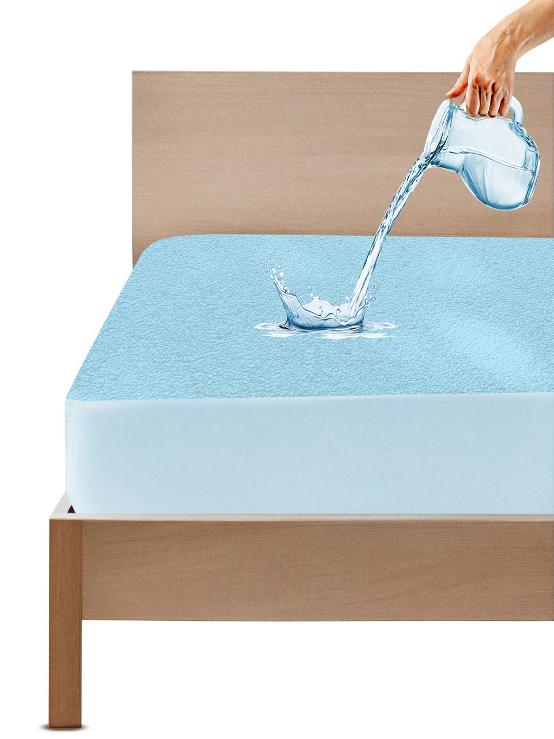 GADDA CO Blue Single Bed Soft & Waterproof Elastic Fitted Mattress Protector