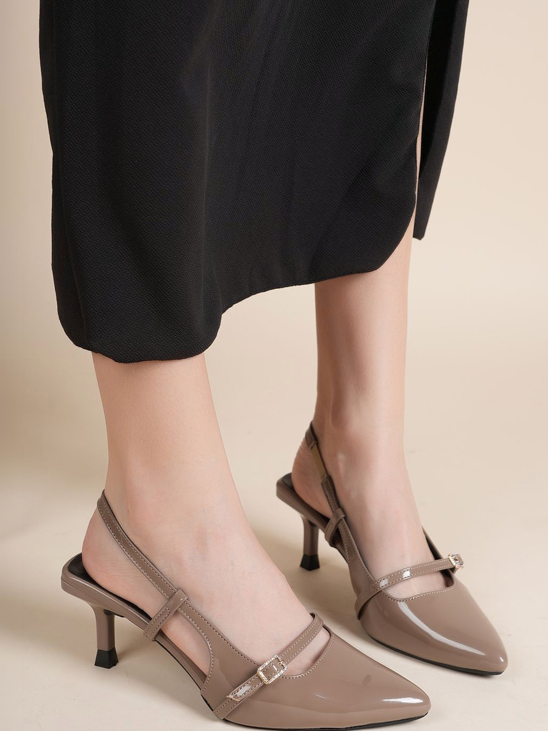 DROP BOLD Work Slim Heeled Pumps with Buckles