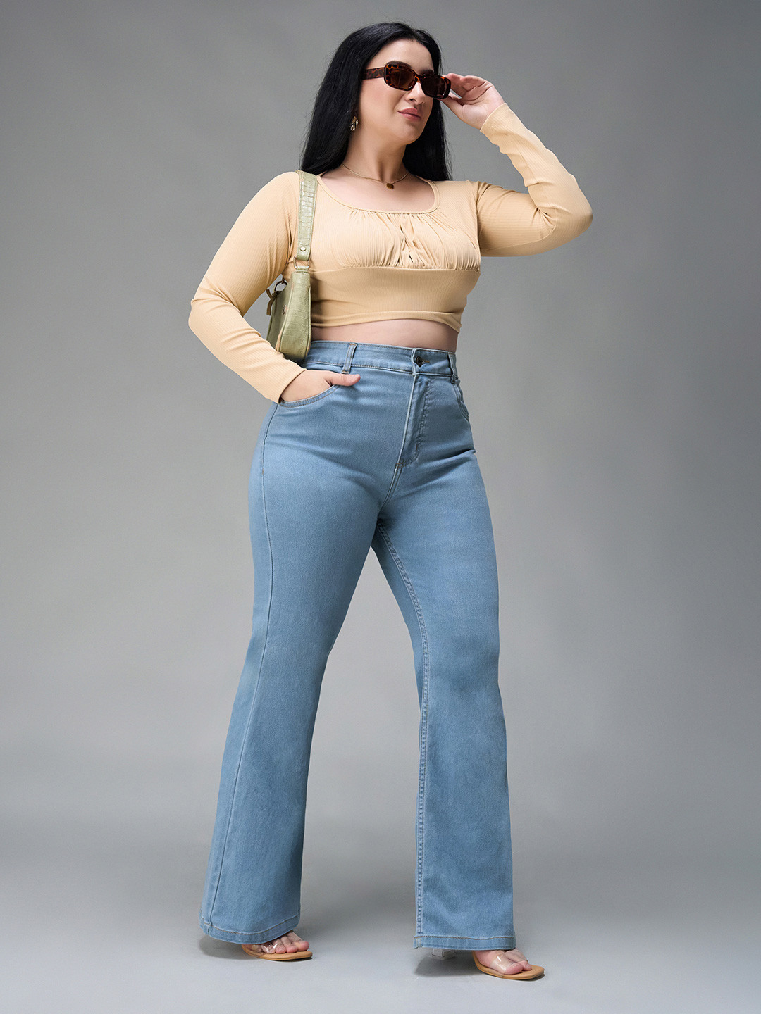 Miss Chase A+ Plus Size Women Bootcut High-Rise Heavy Fade Stretchable Jeans