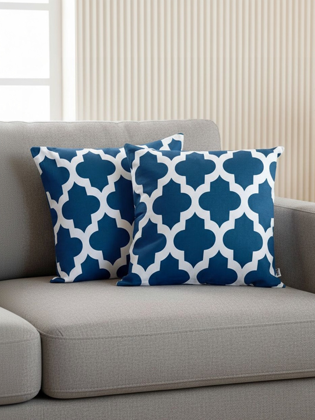 HOMEMONDE Blue Set of 2 Geometric Square Cushion Covers