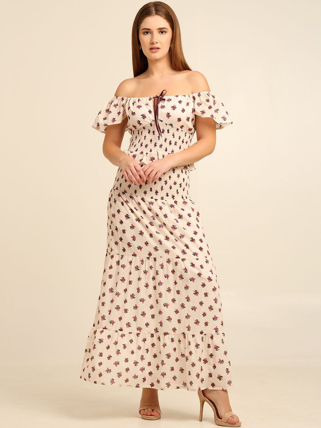 7OUNCE Printed Pure Cotton Off-Shoulder Floral Co-Ords