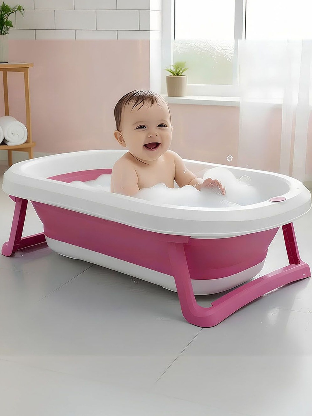 StarAndDaisy Infants Pink & White Foldable Bath Tub