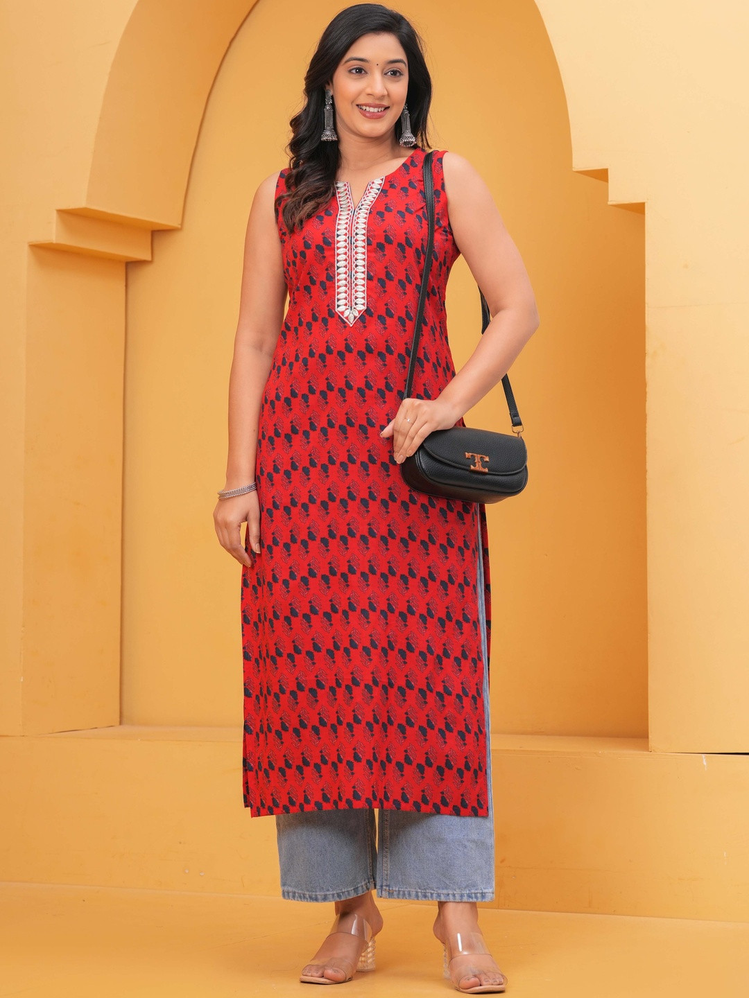 KALINI Women Ethnic Motifs Printed Thread Work Kurta