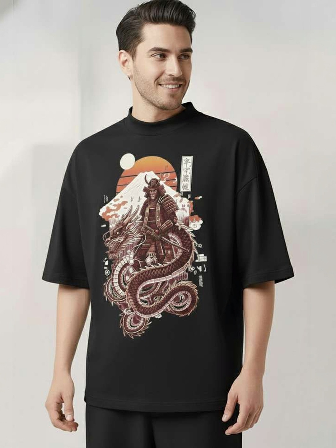 TRIPR Men Oversized Graphic High Neck T-shirt