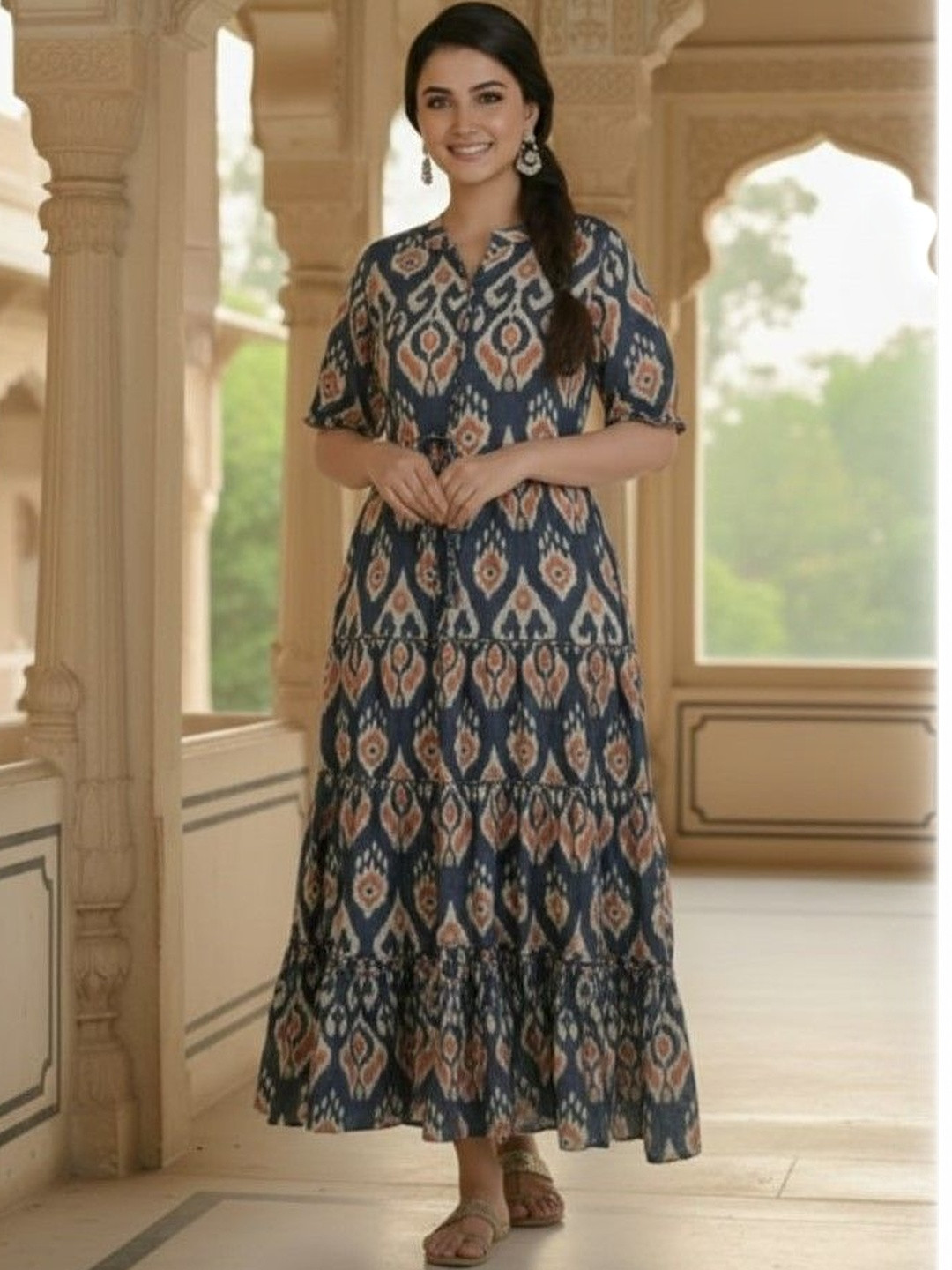 SATITHA Women Floral Printed Block Print Anarkali Kurta