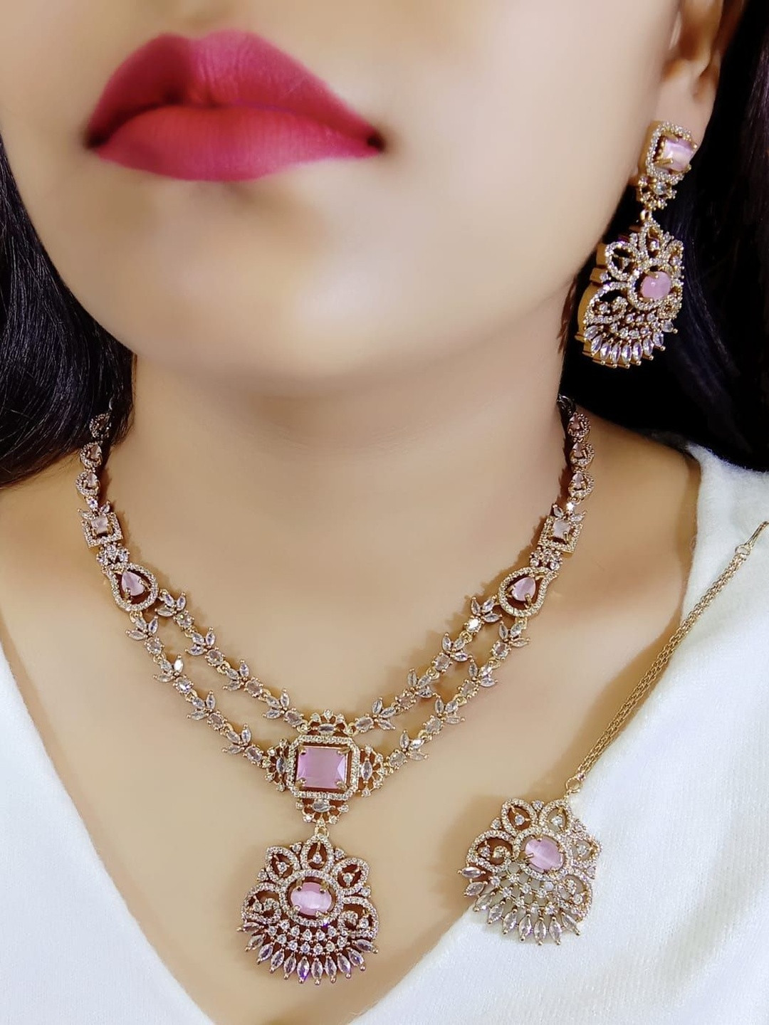 Ladymania Gold-Plated American Diamond-Studded Jewellery Set