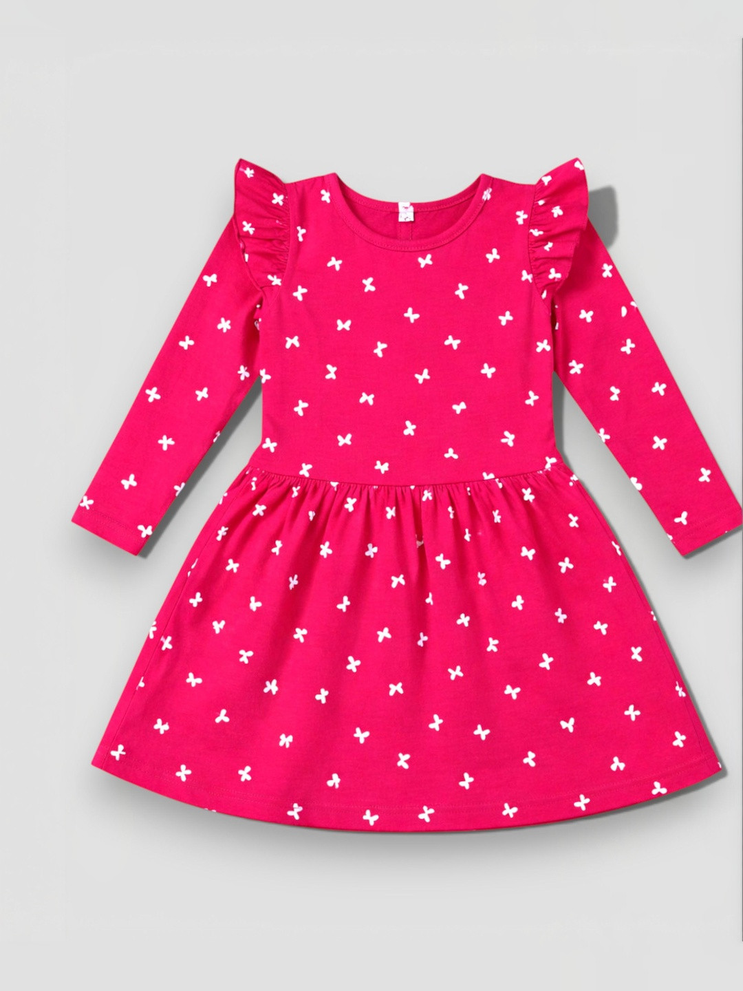 HuggleBug Girls Printed Cotton Full Sleeve Fit & Flare Dress