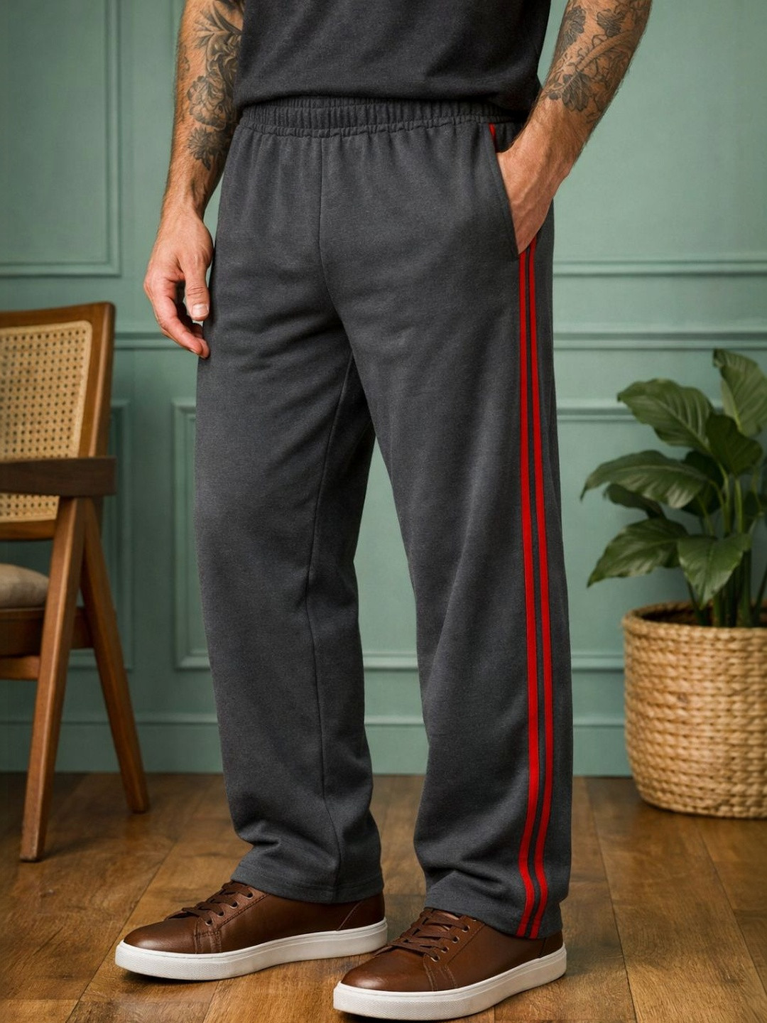 PANTHER COLLECTIONS Men Cotton Mid-Rise Track Pants With Side Striped