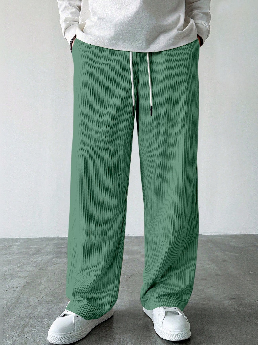RAJOVATI Men Textured Loose Fit Easy Wash Corduroy Trousers