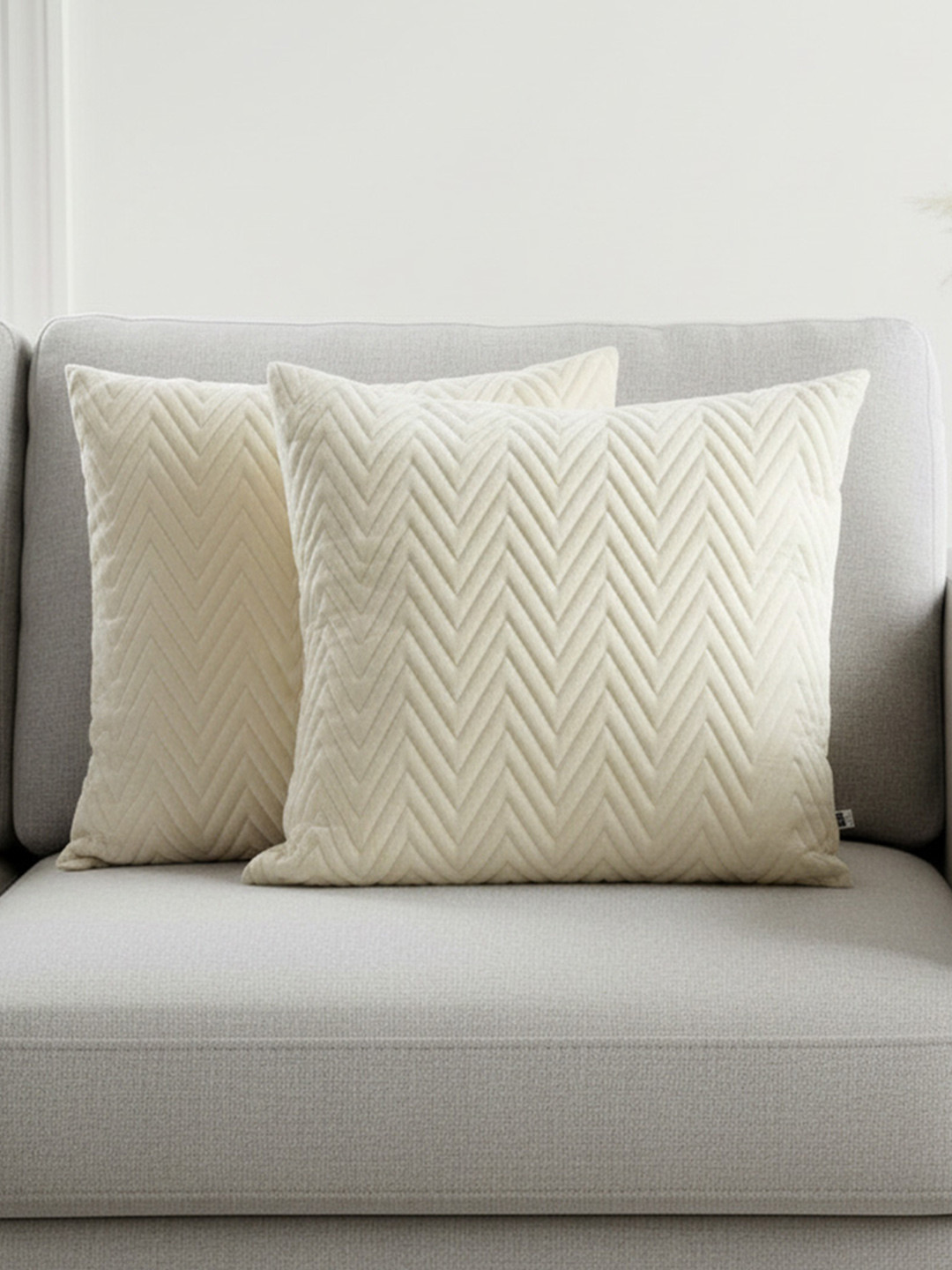 HOMEMONDE Off White Set of 2 Geometric Square Cushion Covers