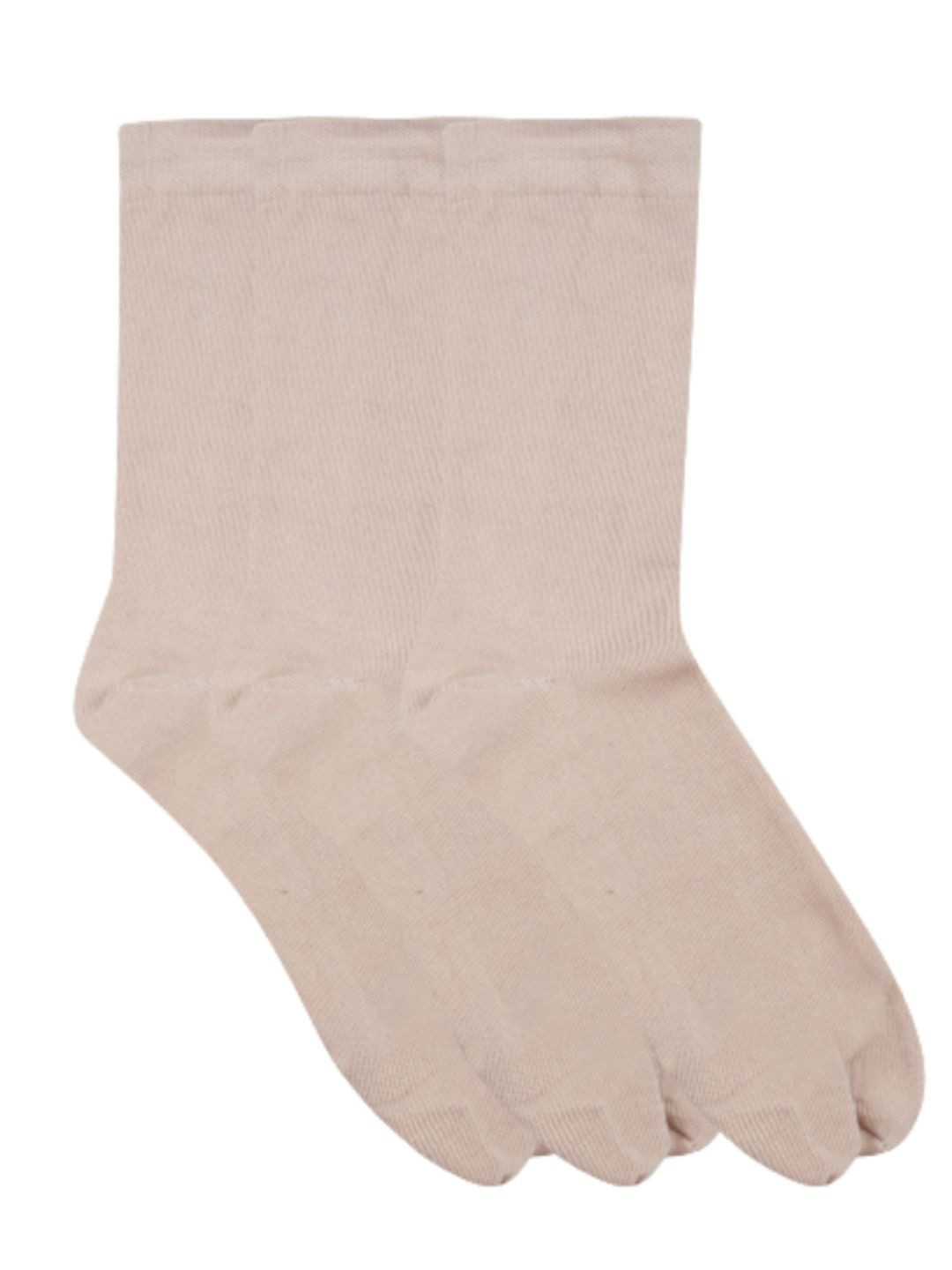 N2S NEXT2SKIN Women Pack Of 3 Beige Solid Cotton Calf-Length Thumb Socks