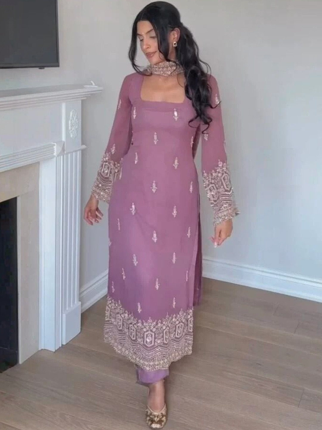 Vanshaft Collection Women Ethnic Motifs Embroidered Regular Sequinned Kurta with Trousers & With Dupatta
