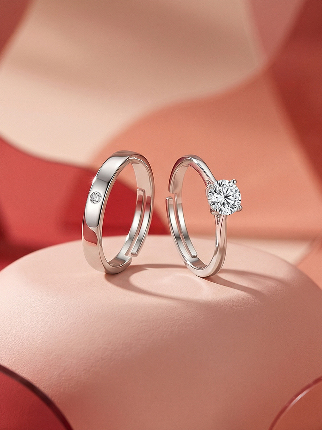 Ornate Jewels Set of 2 925 Silver Rhodium-Plated AD Stone Studded Couple Rings