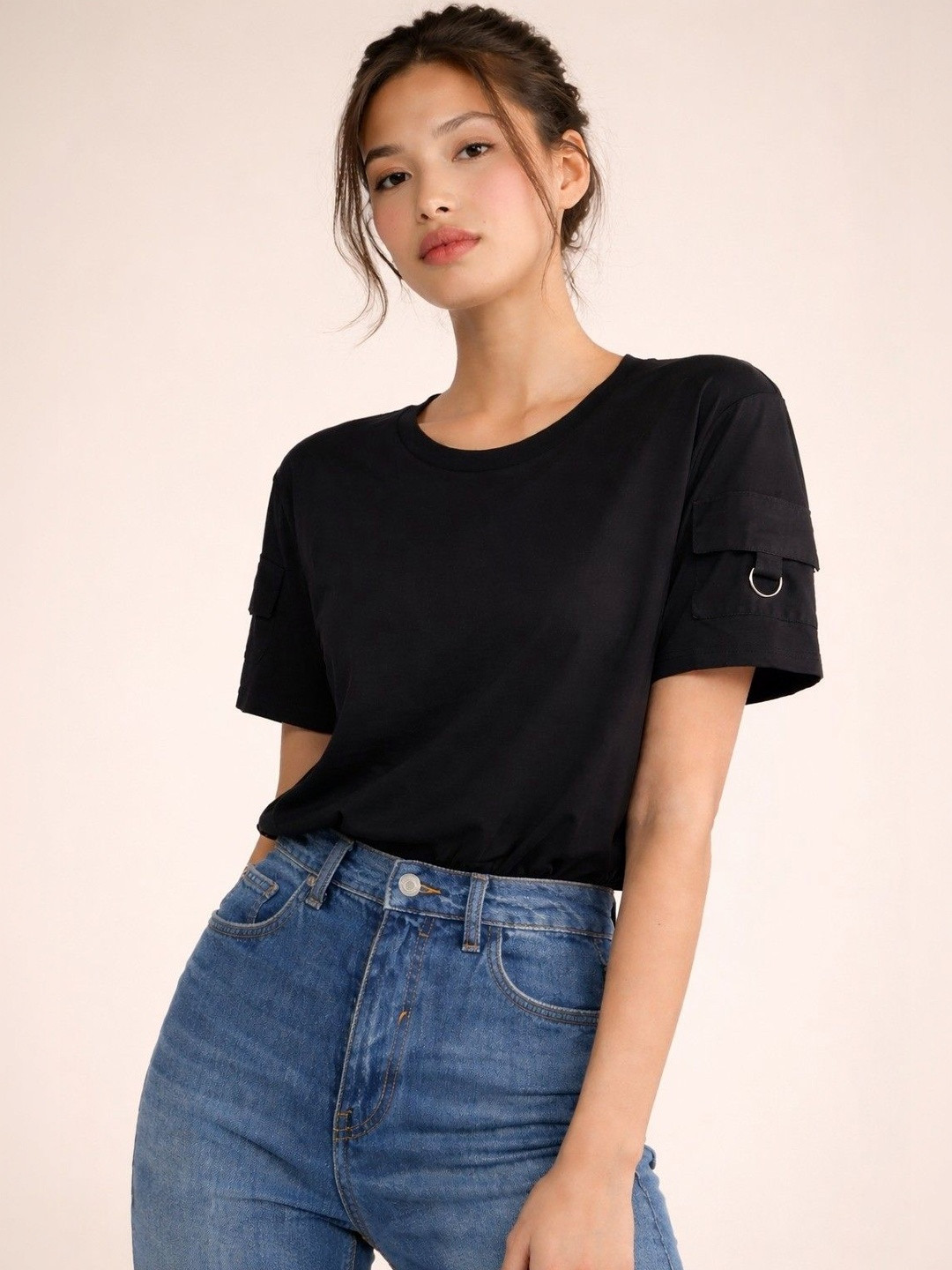 Adyavastram Women Pure Cotton Pockets T-shirt