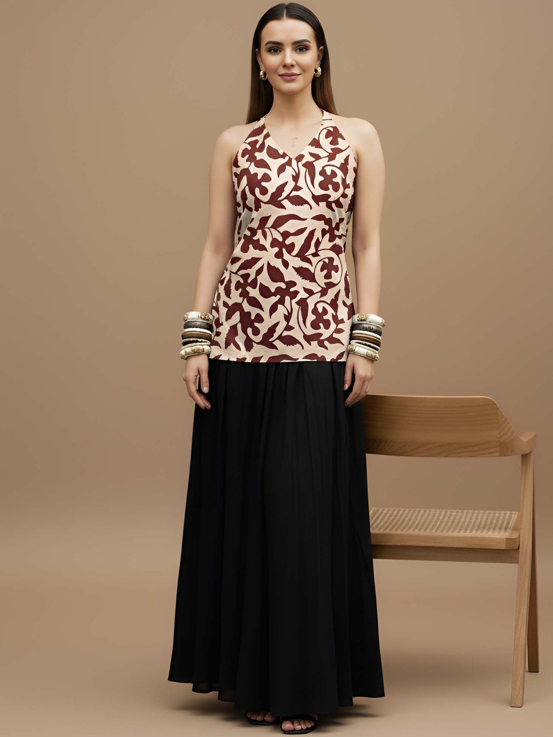 GENZILOOKS Floral Print Halter Neck Top