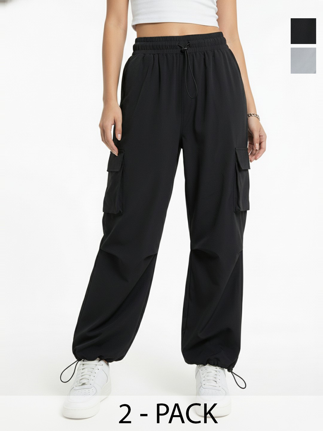 AIOQ Women Relaxed Loose Fit High-Rise Easy Wash Cargos Trousers