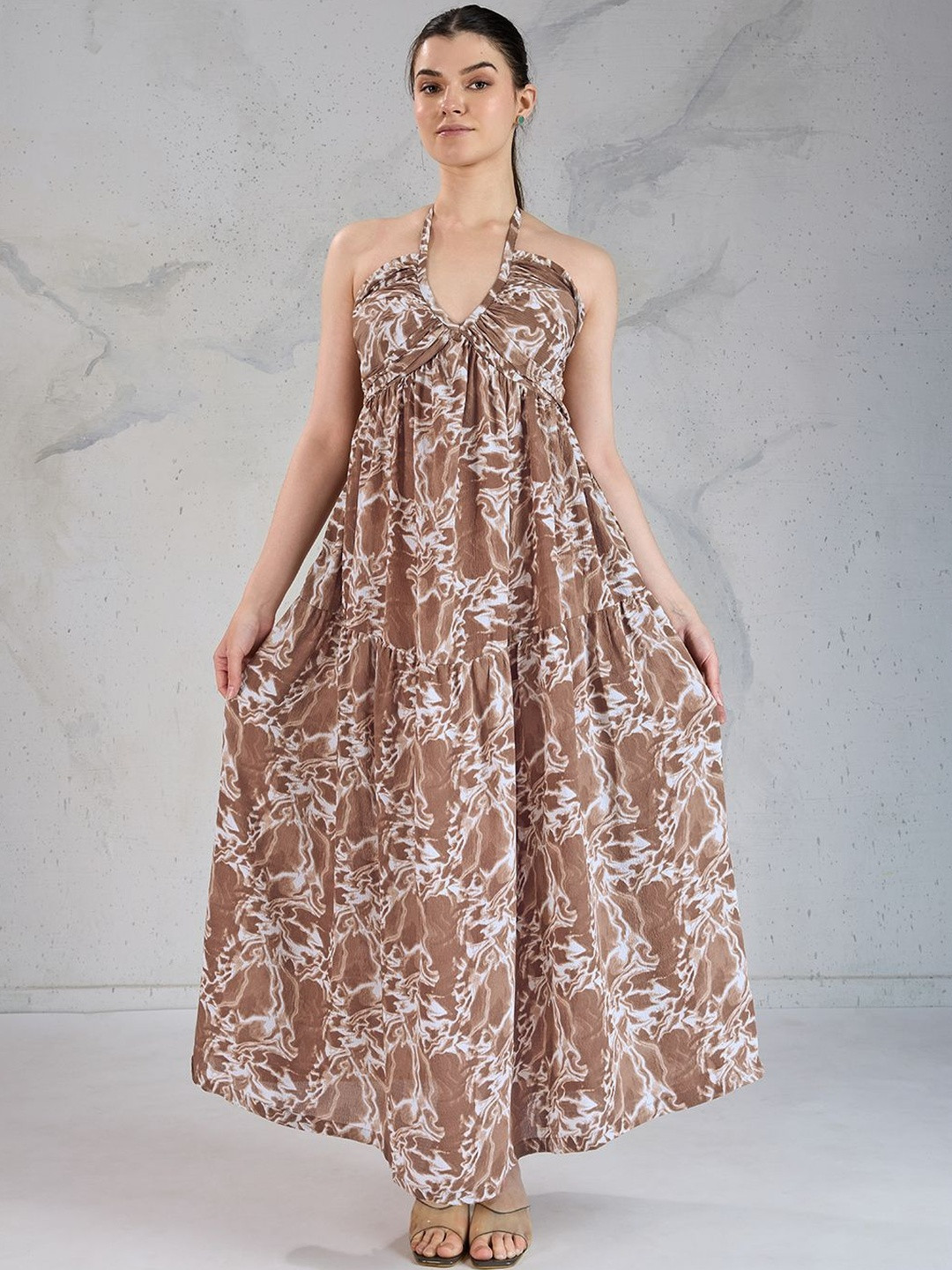 Sixth House Print Halter Neck Maxi Dress