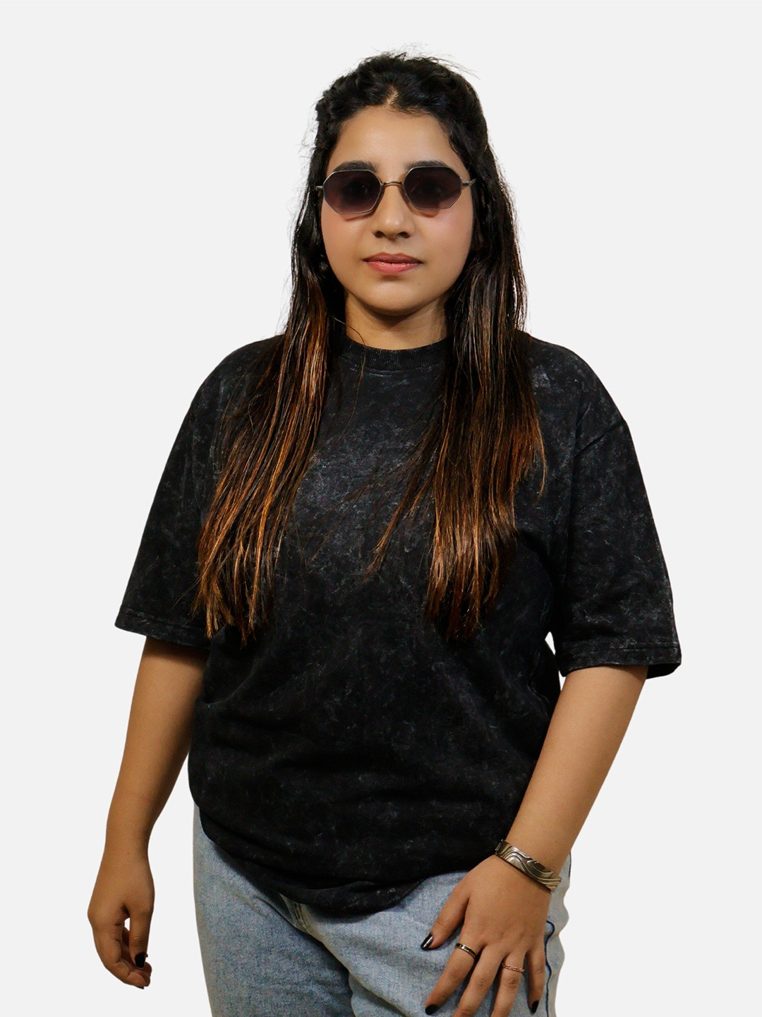 BlendCulture Abstract Printed Drop-Shoulder Sleeves Cotton Oversized T-shirt