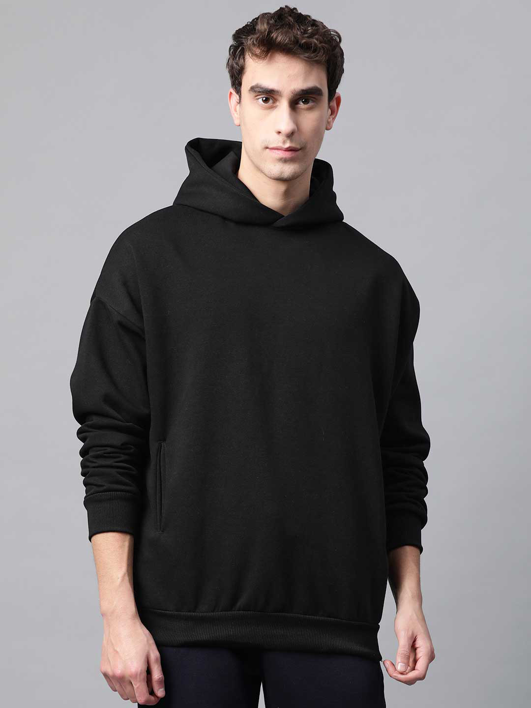 Fitkin Men Fleece Solid Hooded Winter Sweatshirt