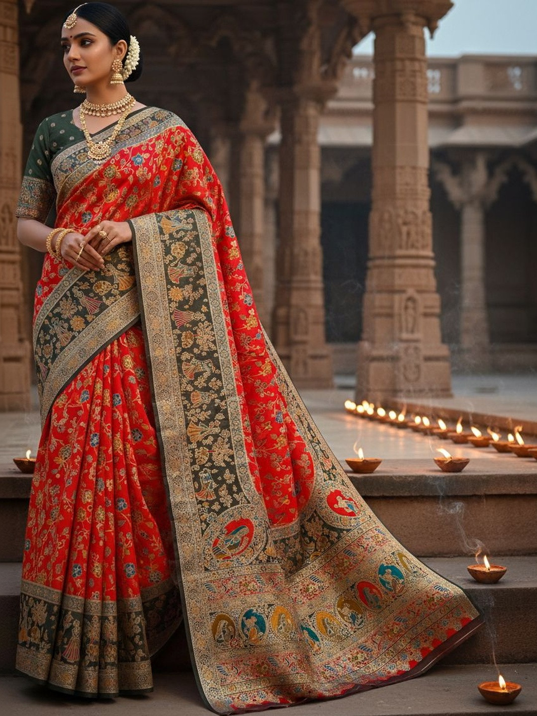 FABLAND Woven Design Zari Pashmina Heavy Work Banarasi Saree