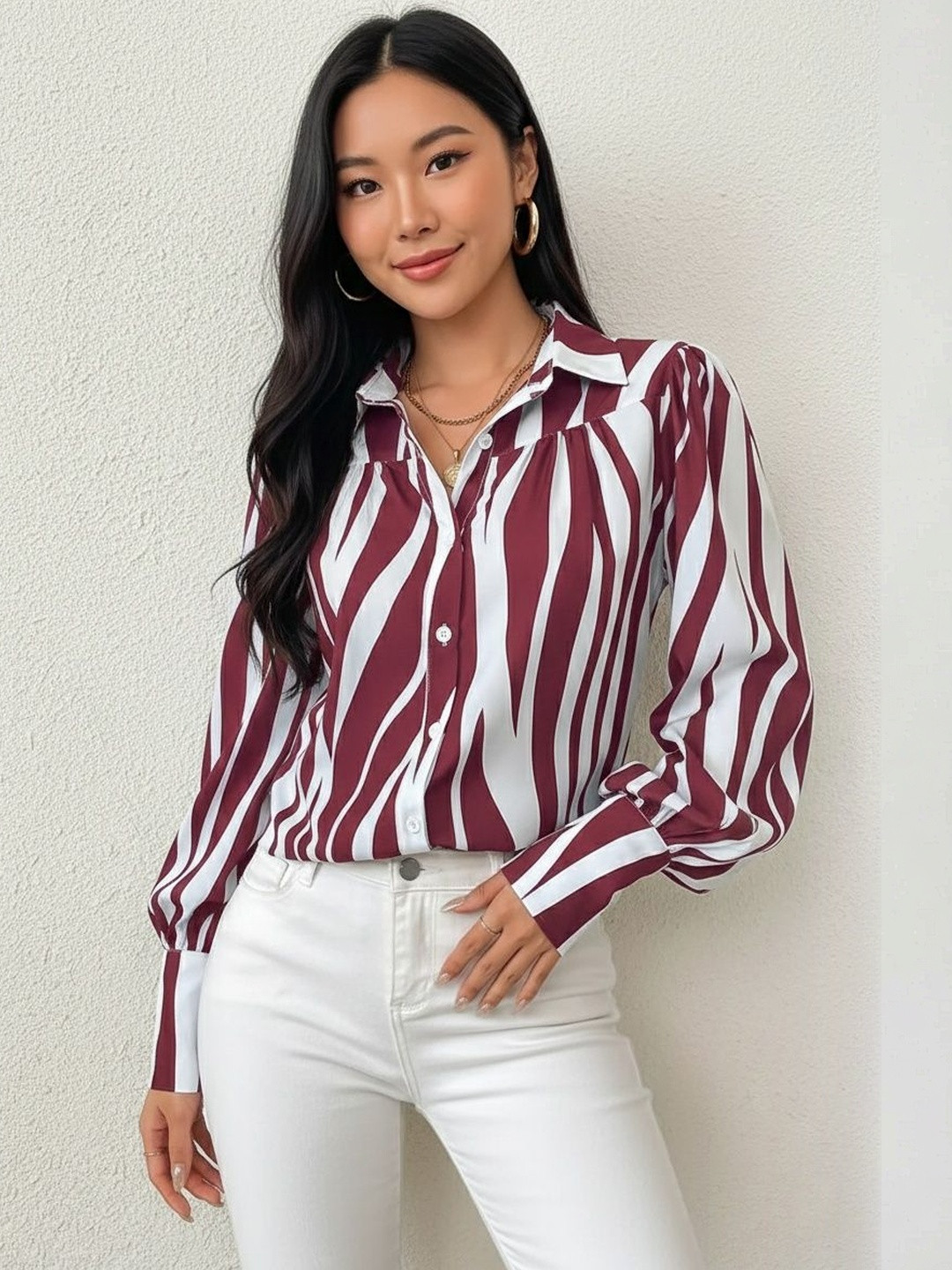 GENZILOOKS Print Bishop Sleeves Top