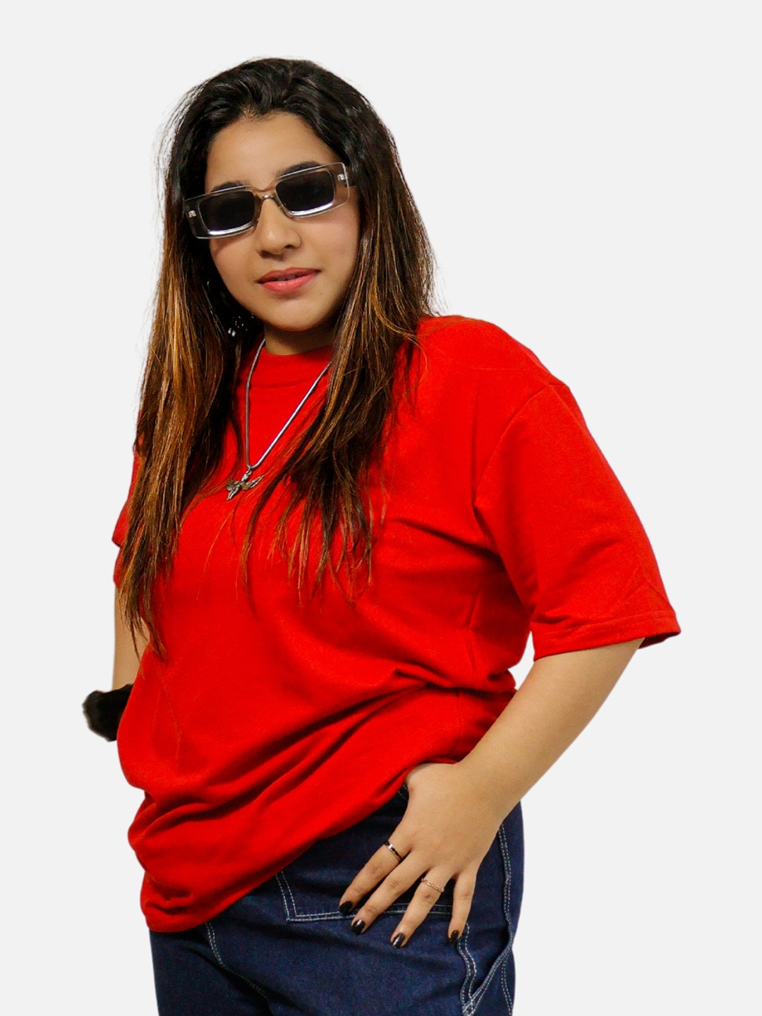 BlendCulture Round Neck Drop-Shoulder Sleeves Cotton Oversized T-shirt