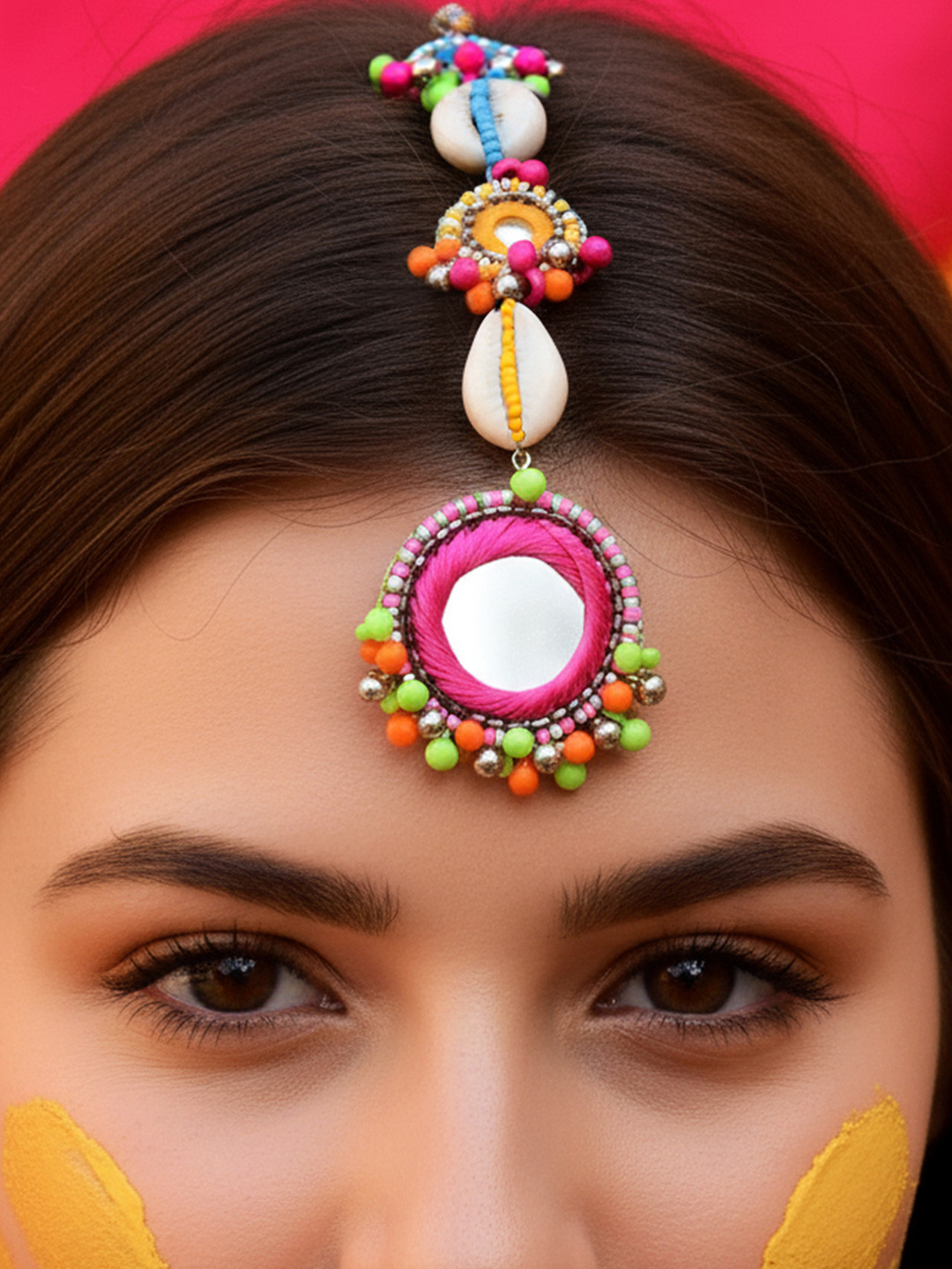 EVERSTYLISH SANJOYA RANGOLI Ethnic Shell Beads & Mirror Haldi Maangtika