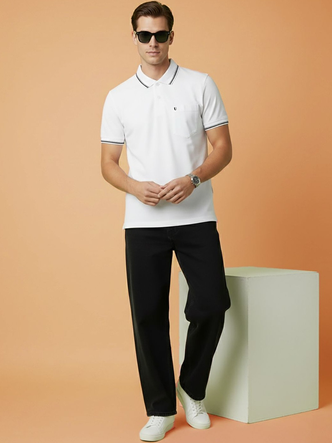 UNIBERRY Men Brand Logo Polo Collar Pockets T-shirt