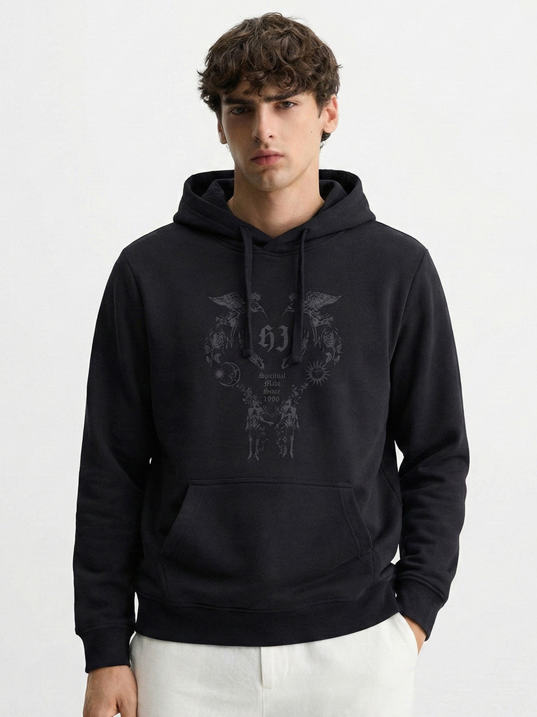 HIGHLANDER Men Black Printed Cotton Pullover Sweatshirt