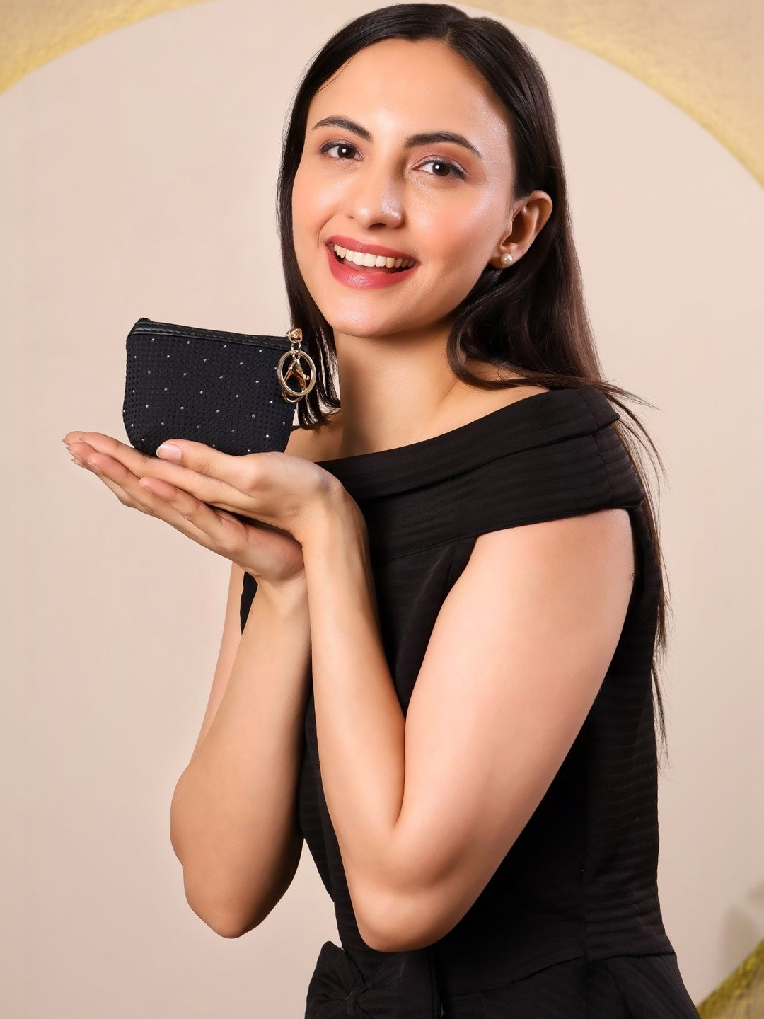 Abbana Black Quilted Coin Pouch For Women - Mini Wallet & Small Handbag Accessories