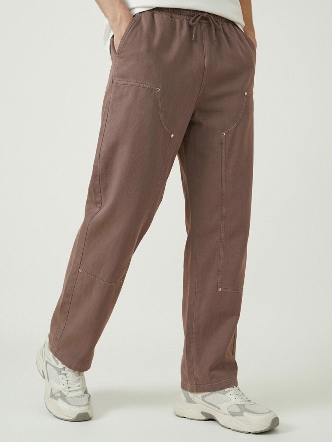 glitchez Men Mid-Rise Relaxed Fit Pure Cotton Track Pants with Paneled Detail